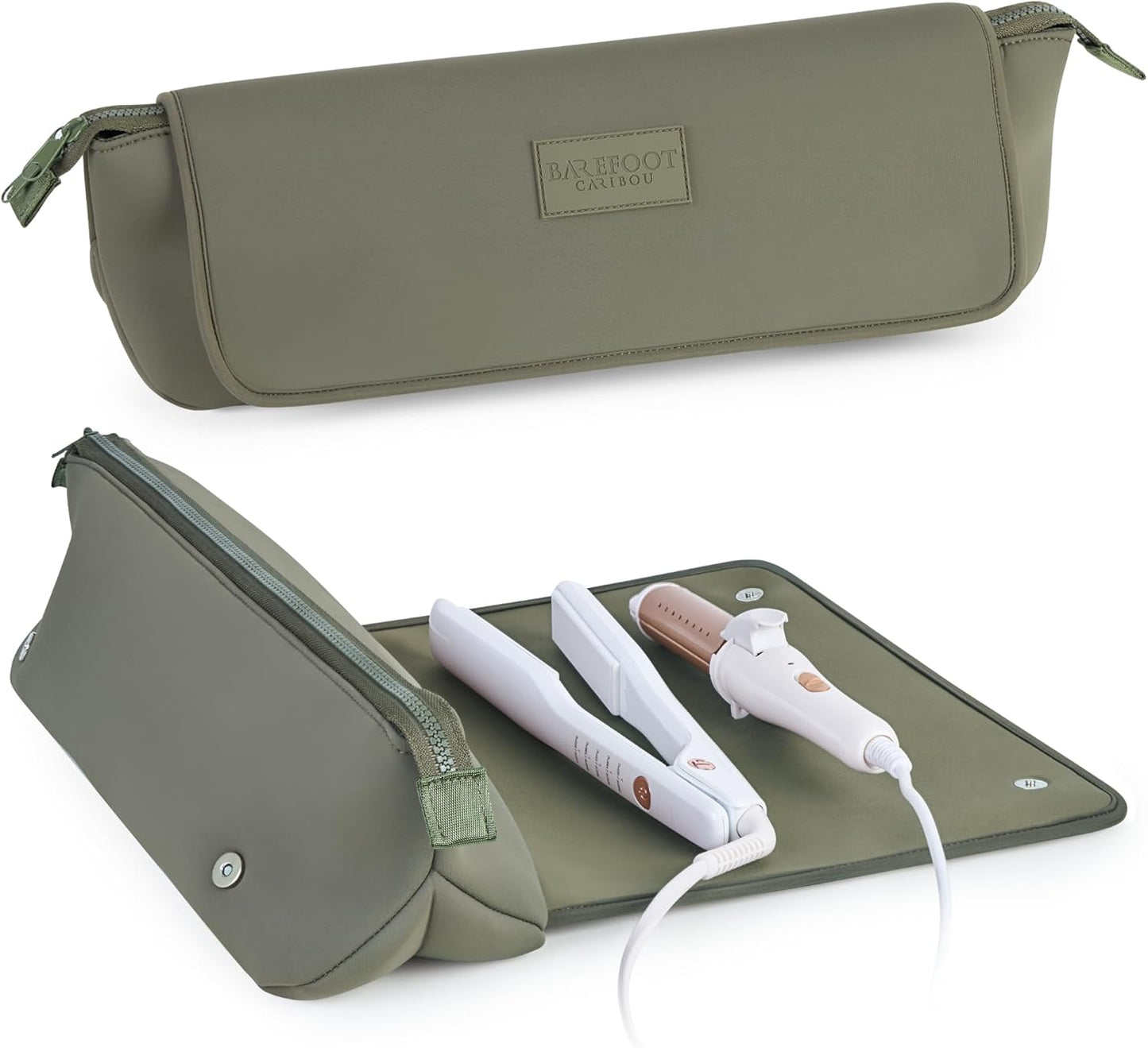 BAREFOOT CARIBOU Travel Hair Tools Bag & Heat Resistant Mat - 2-in-1 Organizer for Flat Irons & Curling Irons (Black)
