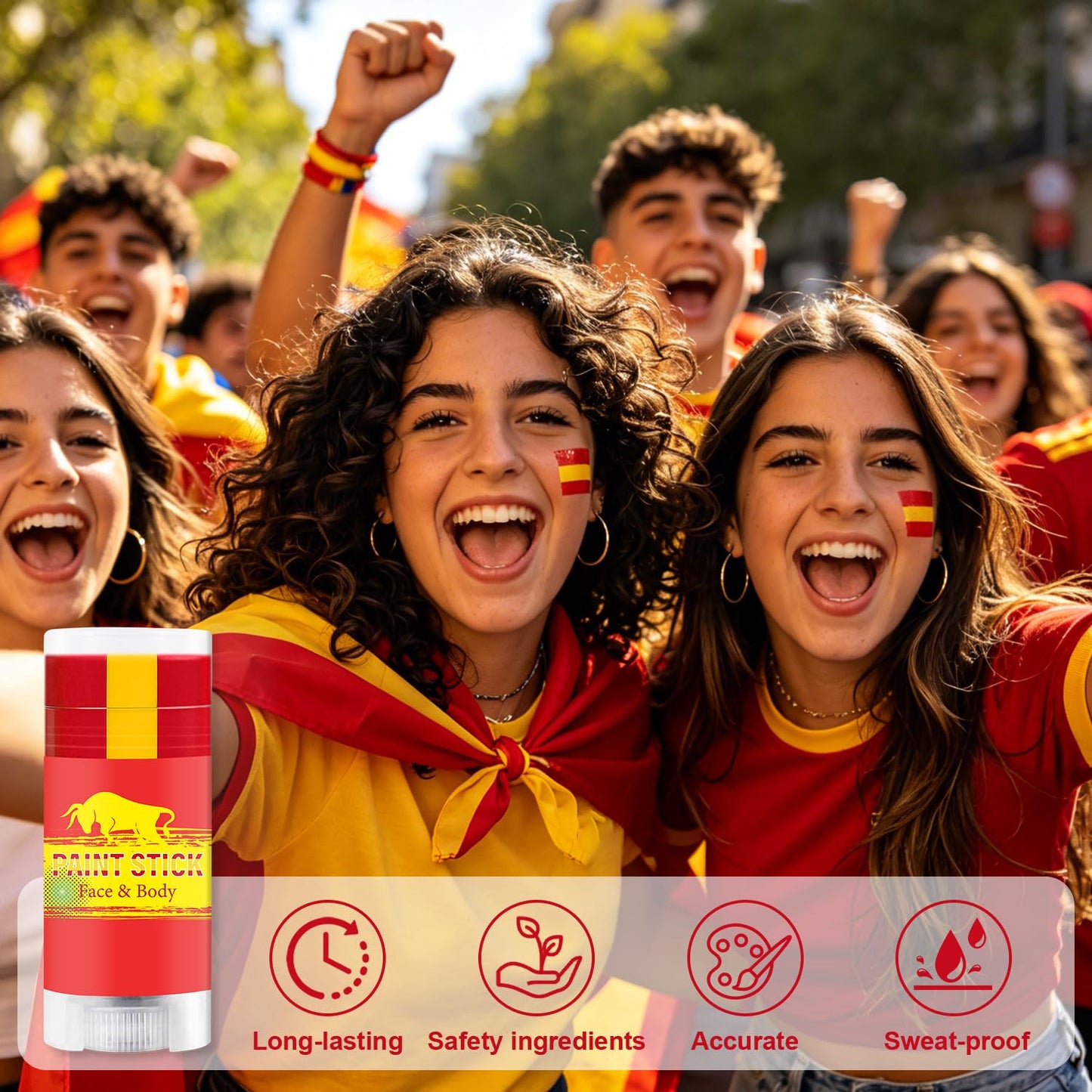 Spain Face Paint Stick - Sweatproof High Pigment for World Cup Fans | Red & Yellow Colors