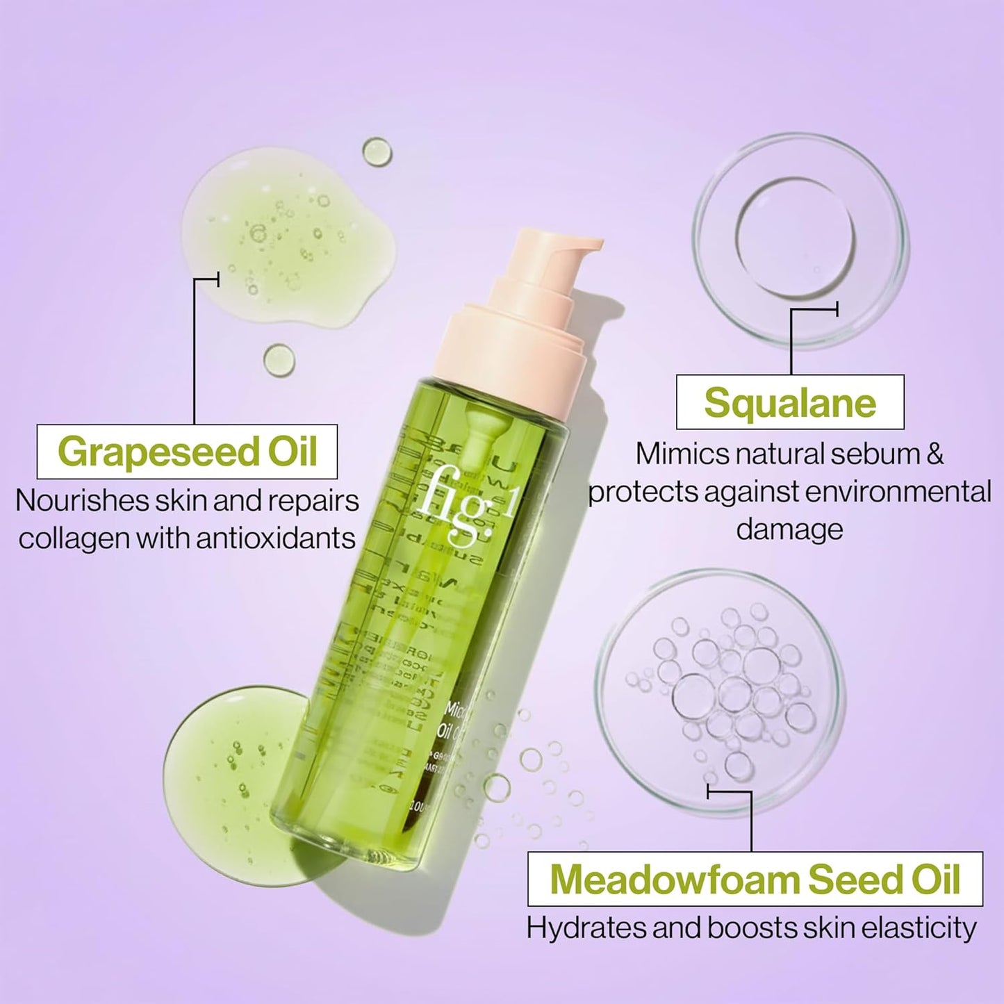 Micellar Oil Cleanser - Squalane & Grapeseed Oil Makeup Remover | 3.4 Oz Refillable Acne-Prone Facial Skincare