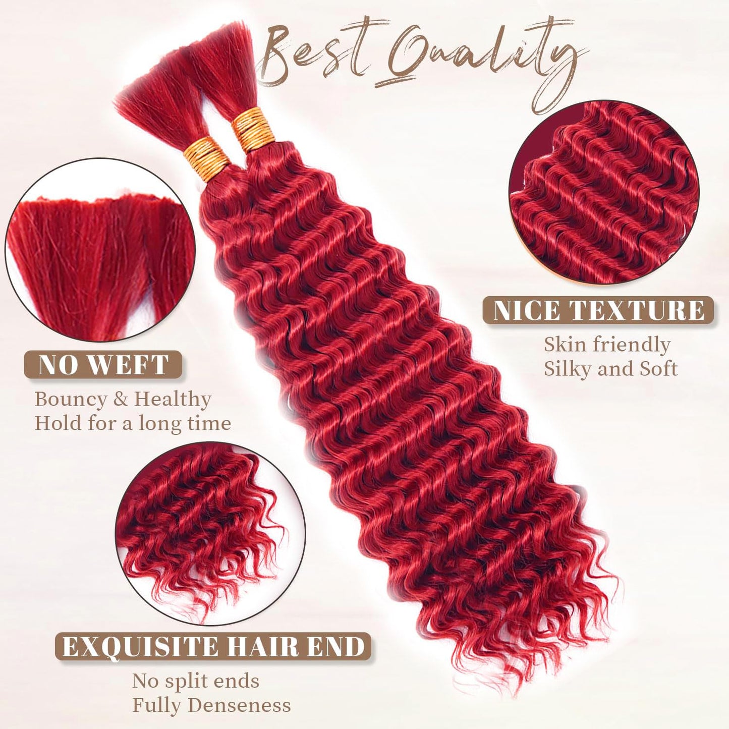 Human Braiding Hair for Boho Braids 100g 2 Bundles/Pack 18 18 Inch Curly Boho Hair for Braiding Color Red Deep Wave Bulk Bohemian