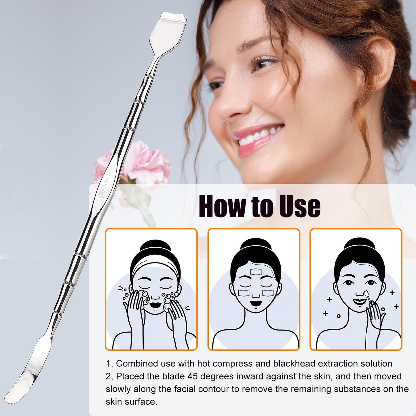LePinko 2PCS Stainless Steel Cosmetic Spatula Set, Blackhead Remover and Makeup Mixing Tool for Salon Home Use, Silver
