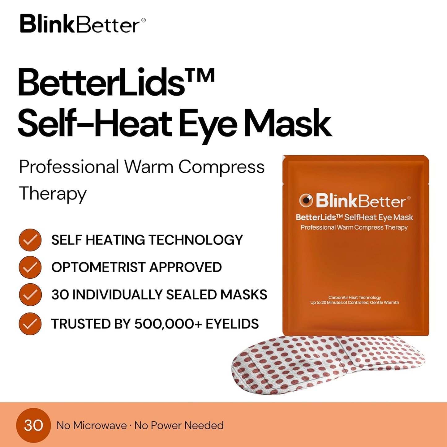 BlinkBetter Self-Heating Eye Mask - 30 Pack | Warm Compress for Dry Eyes & Eyelid Hygiene