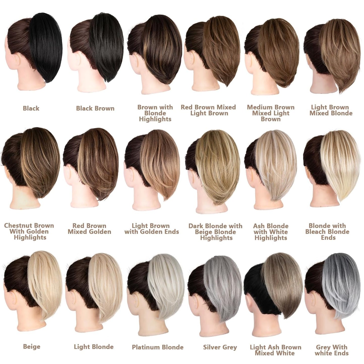 10 Inch Ponytail Extension - Straight Claw Clip Synthetic Hair | Brown with Blonde Highlights