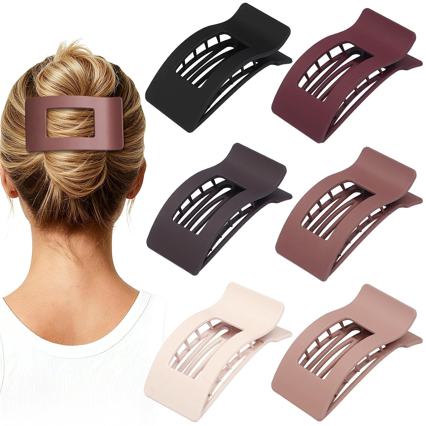 French Flat Hair Clips - 6pcs Matte Claw Clips for Thick or Thin Hair | Non-Slip Strong Hold Accessories