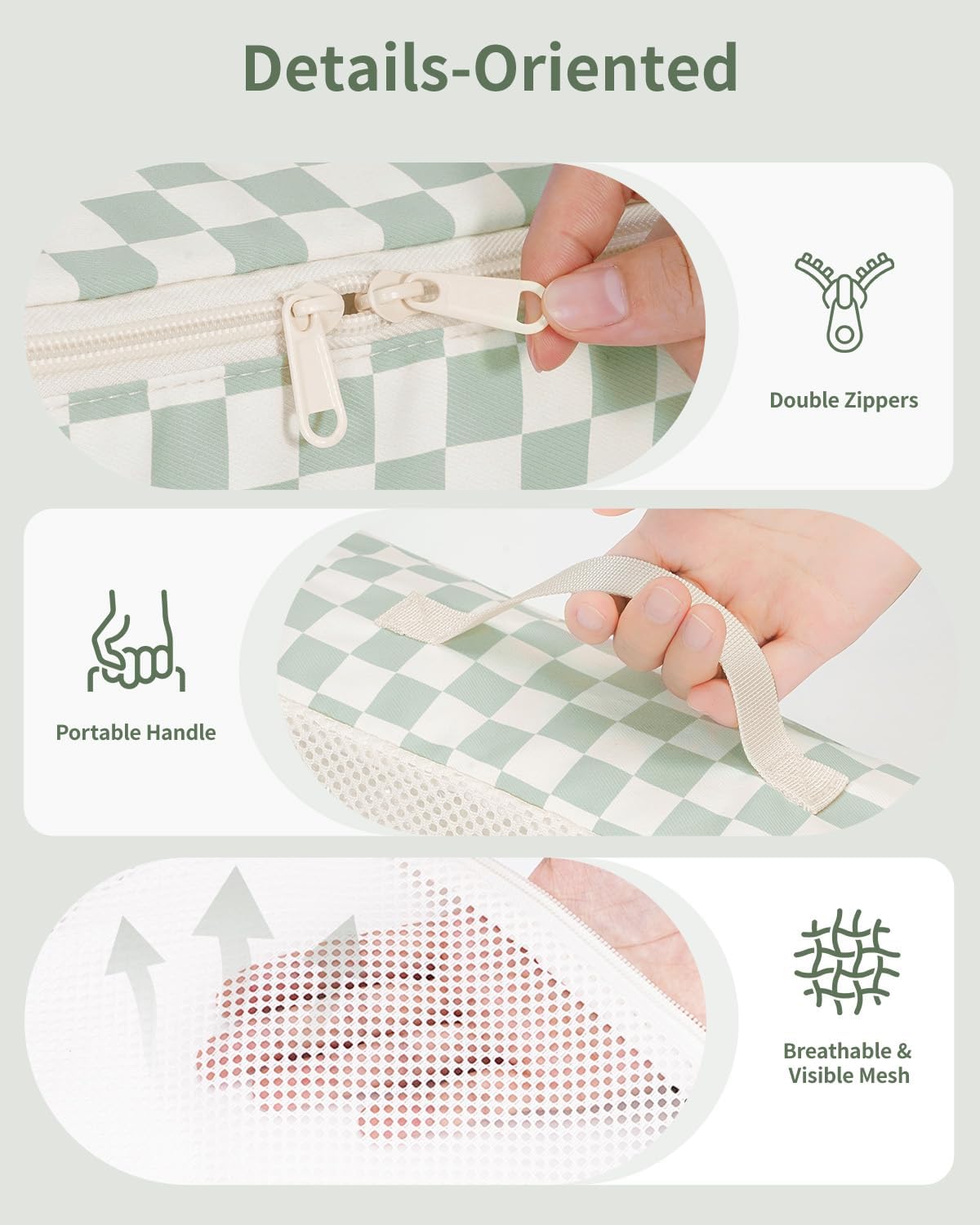 Checkered Packing Cubes Set - Durable Travel Organizer Bags for Kids & Women | Mint Green Checkerboard