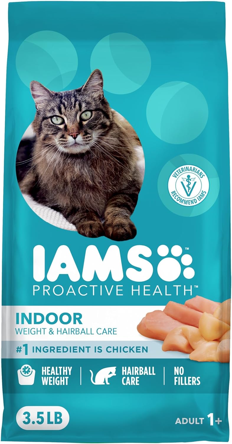 IAMS Proactive Health Dry Cat Food - Indoor Weight & Hairball Care | Real Chicken, 7 lb Bag