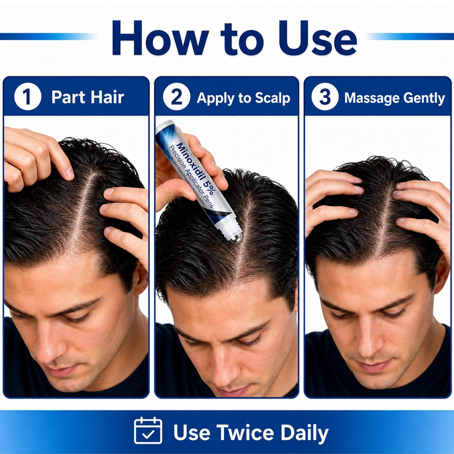 Minoxidil 5% Hair Growth Serum Roll On, Precision Applicator Pens for Men & Women, Topical Hair Regrowth Treatment, Targeted Scalp Application, Easy Dosage Control, 6 Pens x 30 mL