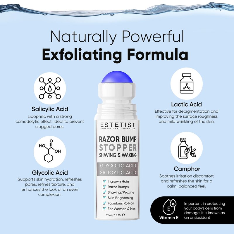 ESTETIST Razor Bump Solution Roll-On, Ingrown Hair & Razor Burn Care Serum, After Shave Roller for Bikini Area, Face, Neck, Underarm & Legs, Skin-Soothing Post Shave Care