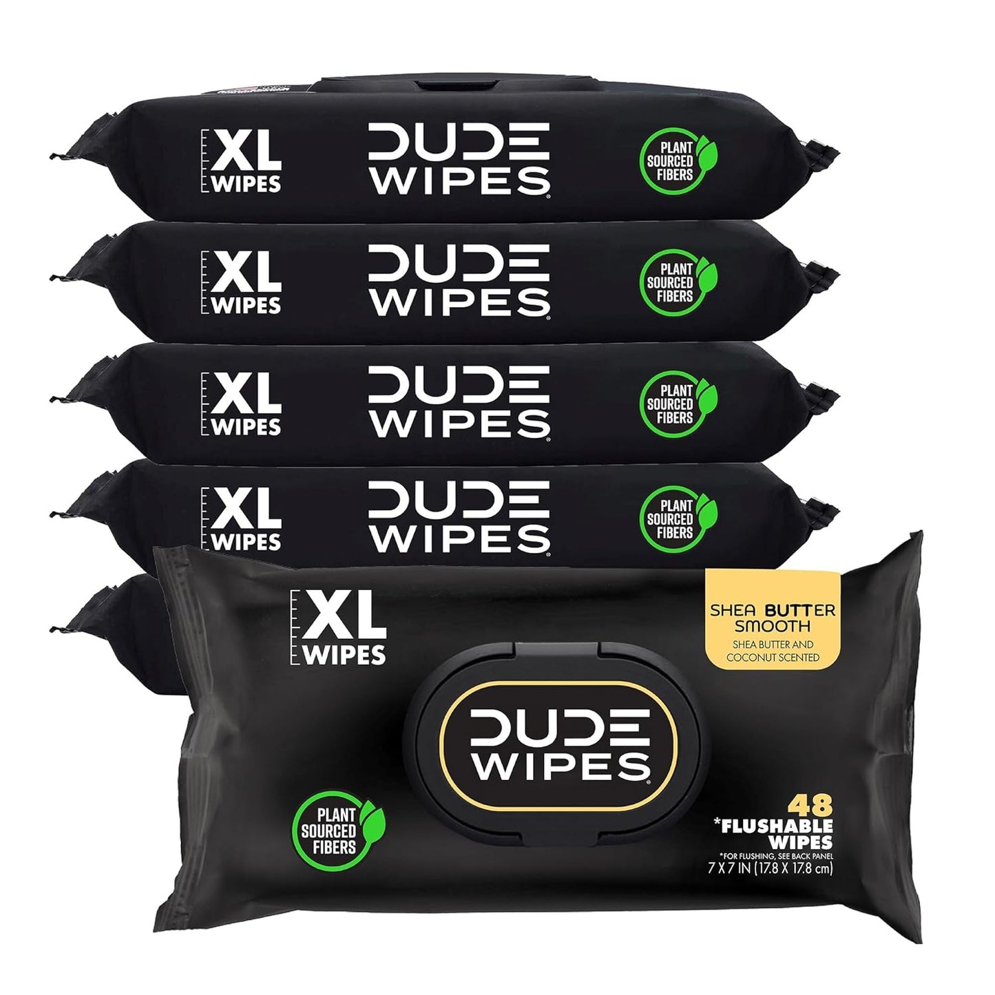 Dude Wipes Unscented Flushable Wipes - Extra-Large Adult Wet Wipes for Sensitive Skin | 6 Pack (288 Count) with Vitamin E and Aloe