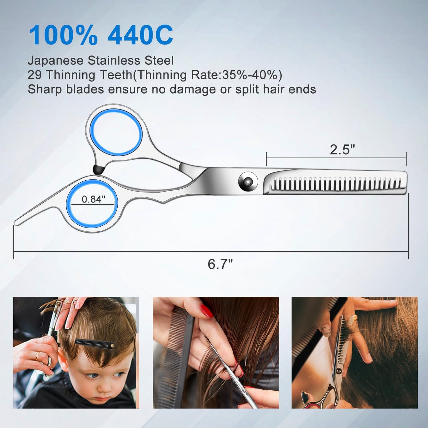 Sapphire Hair Cutting Scissors Set - 11 PCS Professional Stainless Steel Thinning Shears for Salon & Home Use