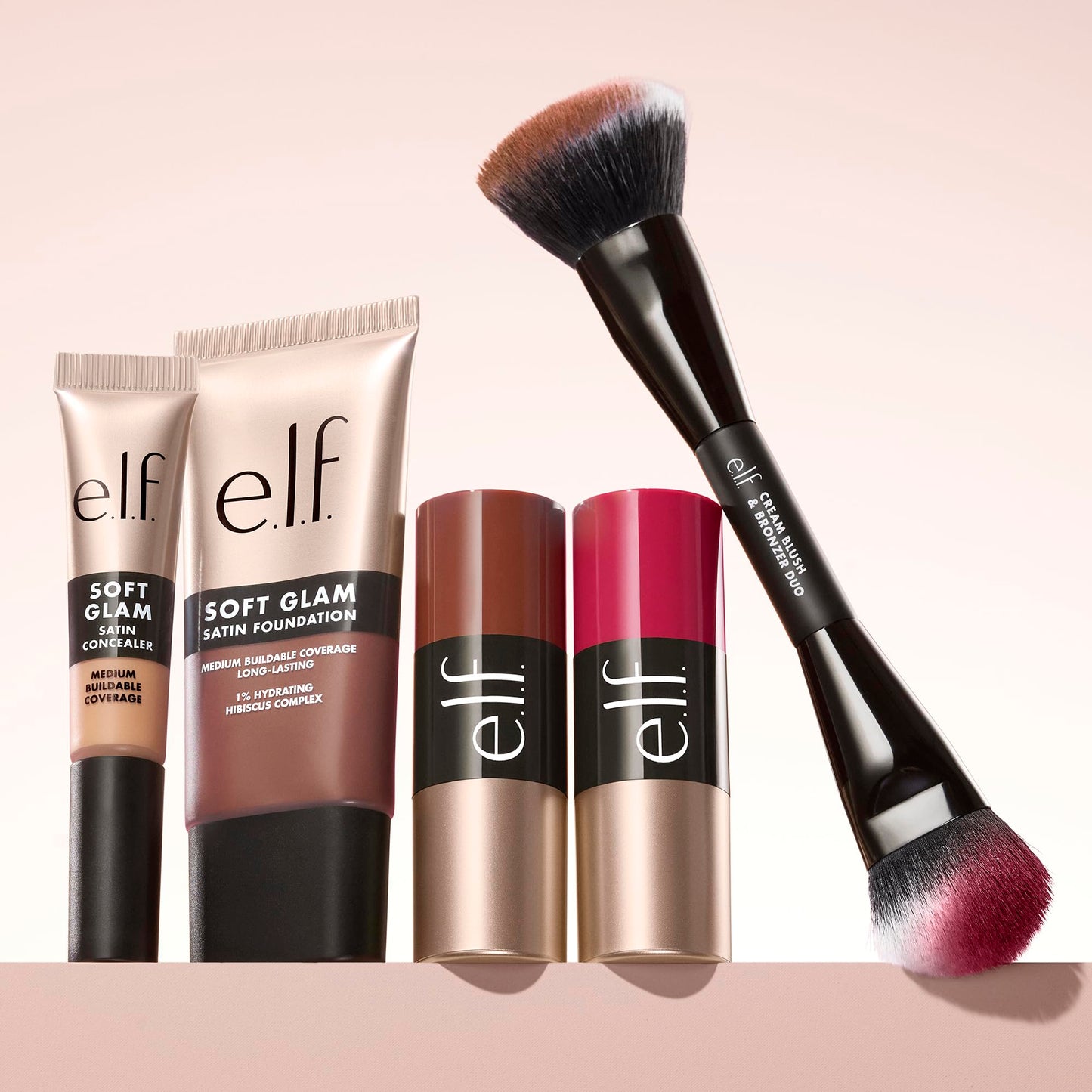 e.l.f. Cream Blush & Bronzer Duo Brush, 2-in-1 Makeup Brush for Blending & Layering Cream Formulas, Creates Seamless Glow, Vegan & Cruelty-Free