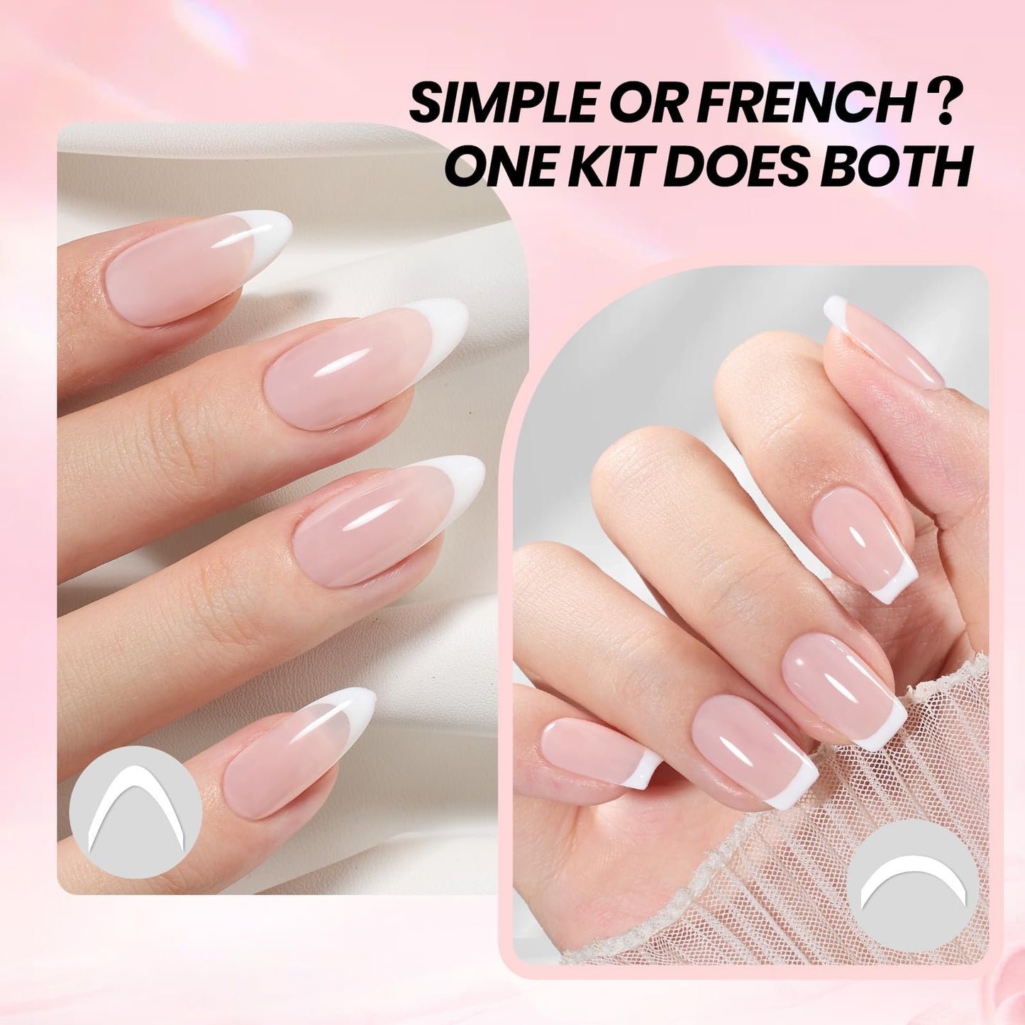 Beetles French Tip Gel Polish Set - White Nude Pink French Manicure Kit with 2 Nail Art Sticker, Soak Off UV LED for DIY Home & Salon Gift for Women