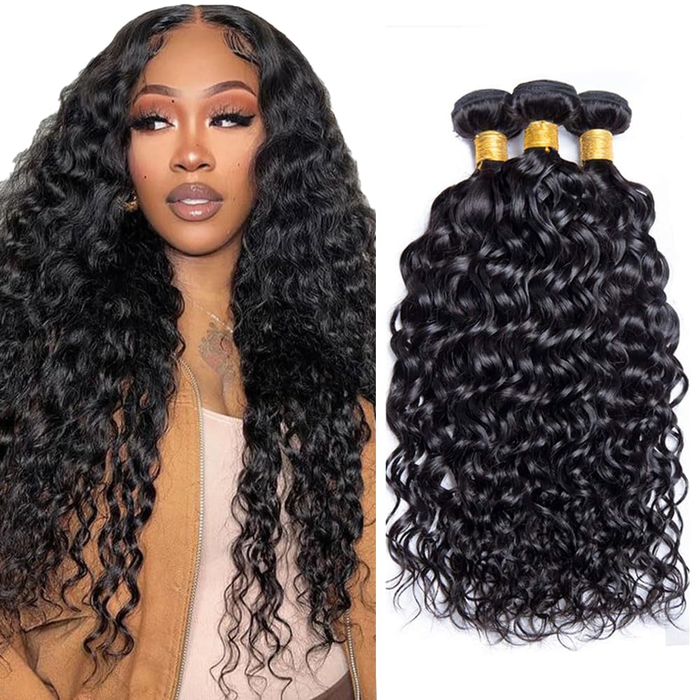 30 32 34 Inch Water Wave Bundles Human Hair Black Natural Colr 150g/3 Bundles Wet and Wavy Bundle Human Hair Extensions Brazilian Virgin Hair Weave