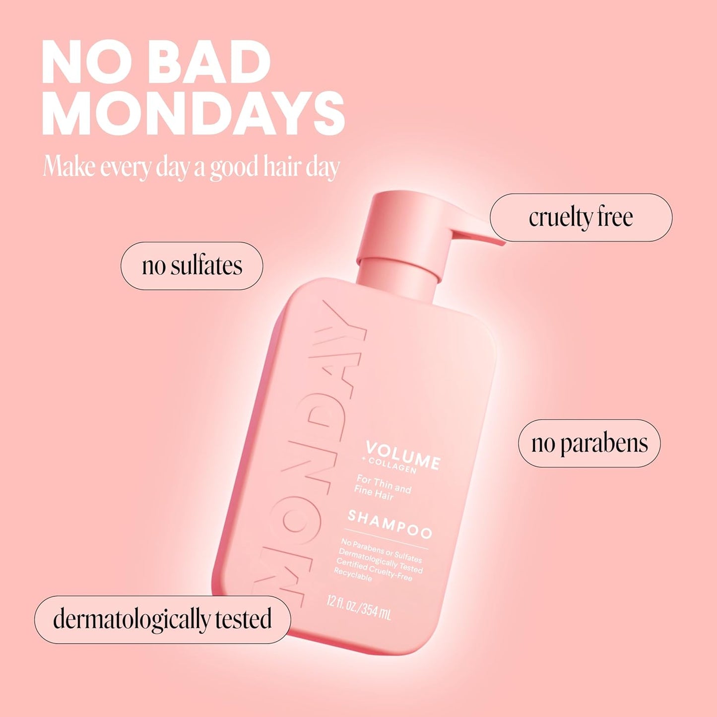 Monday Haircare Volume Shampoo - Hydrolyzed Collagen & Macadamia Oil for Thin, Fine Hair | 354 mL