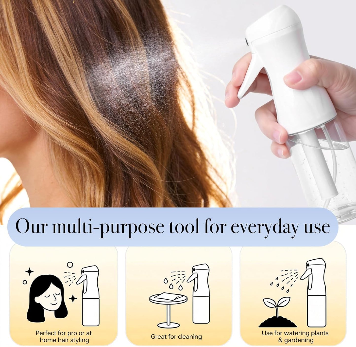 Continuous Spray Bottles for Hair | Ultra Fine Mister for Hair Styling, Plants & Skin Care - 200ml Clear (Set of 3)