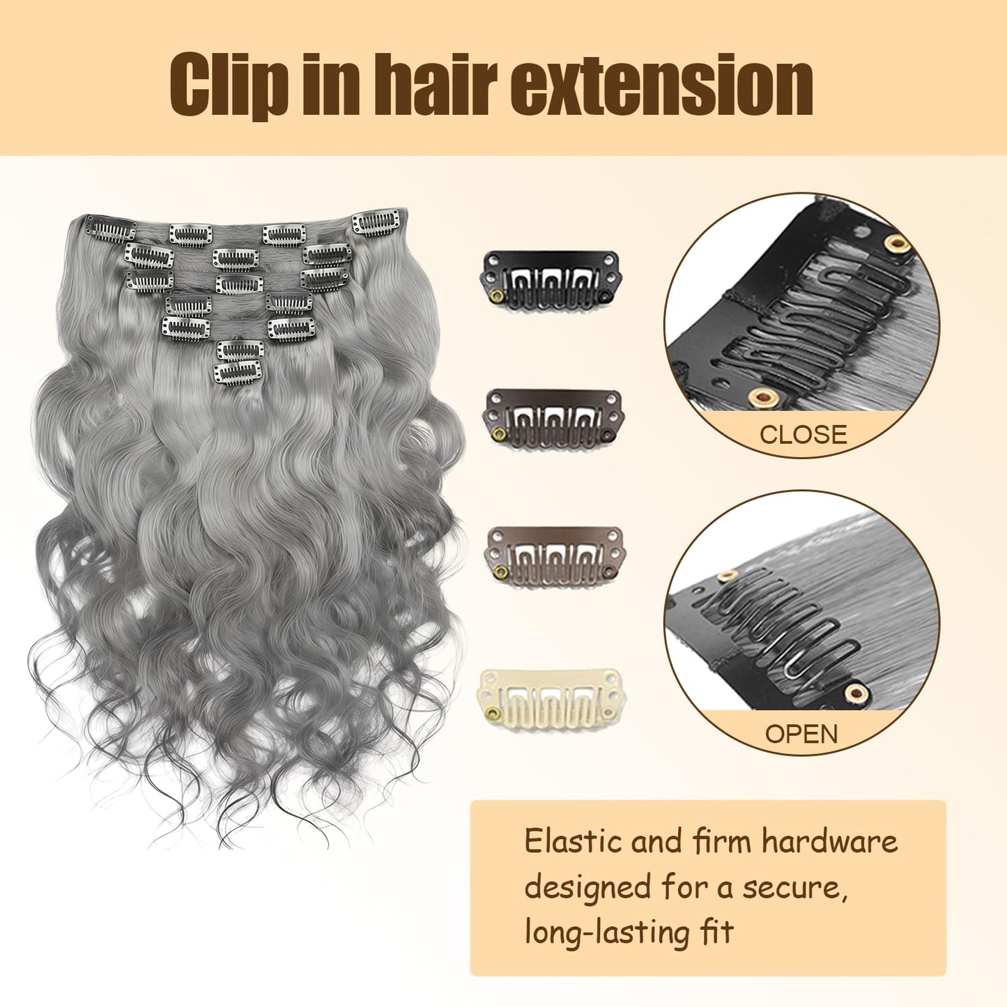 Grey Clip in Hair Extensions Real Human Hair, 20 Inch 120g/7Pcs,Full Shine Remy Human Hair,Gray Body Wave Clip ins Brazilian Virgin Human Hair Extensions