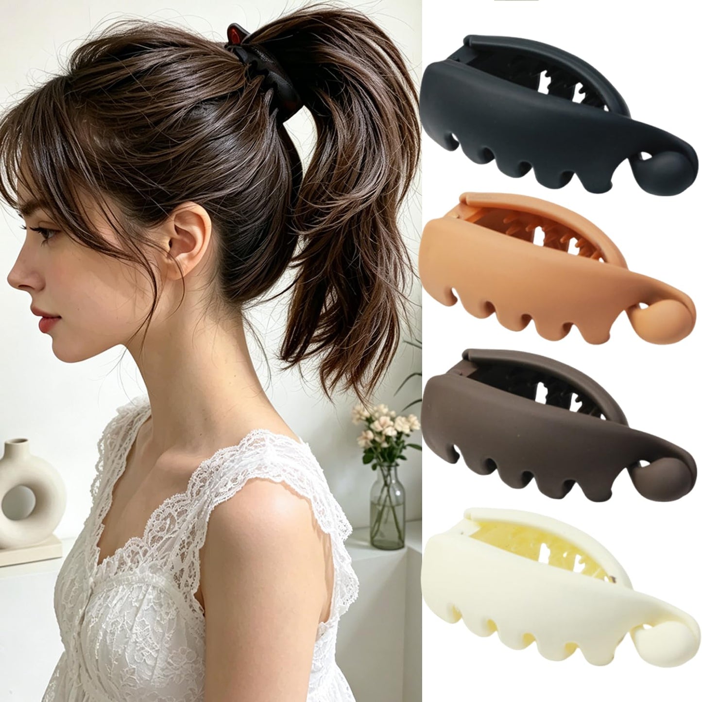Small Banana Hair Clips - 4Pcs Matte Vintage Claw Clips | Strong Hold Hair Accessories for Thick & Thin Hair
