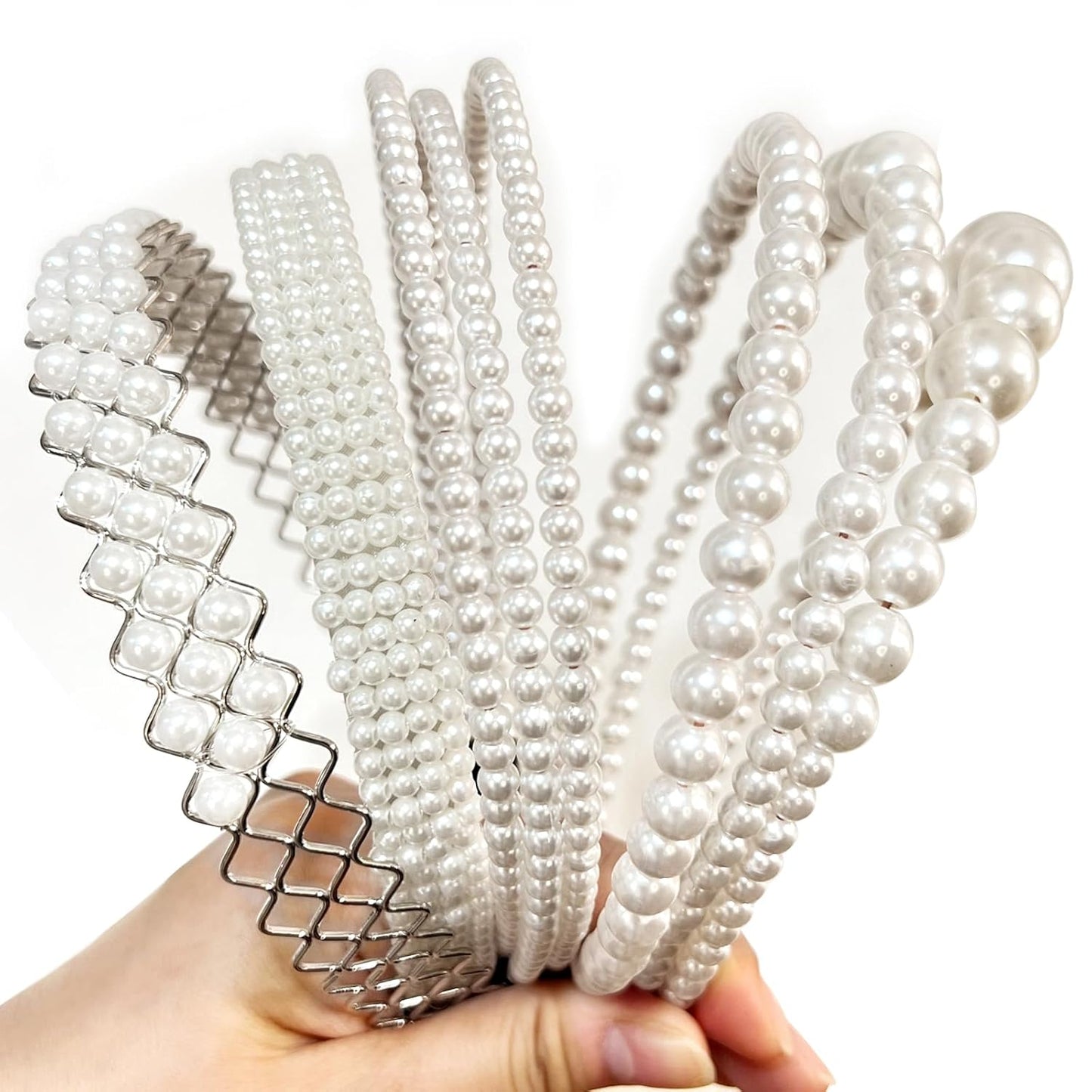 6Pcs White Pearl Headbands for Women | Dainty Bling Hairbands for Weddings & Events