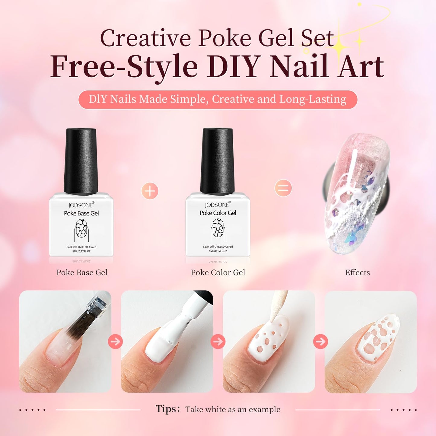 JODSONE Poke Gel Nail Polish Set - 8 Vibrant Colors with Base & Top Coat | Nail Art Design Tools