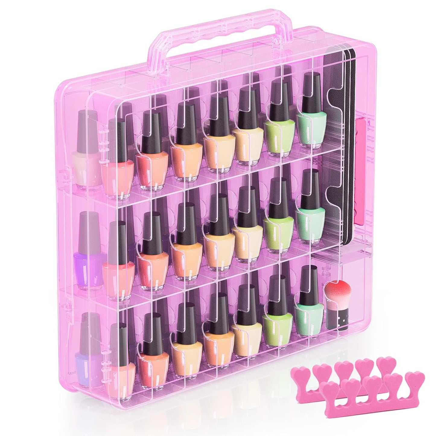 Nail Polish Organizer - 48 Bottle Transparent Holder with Adjustable Divider | Double-Sided Gel Polish Storage Case