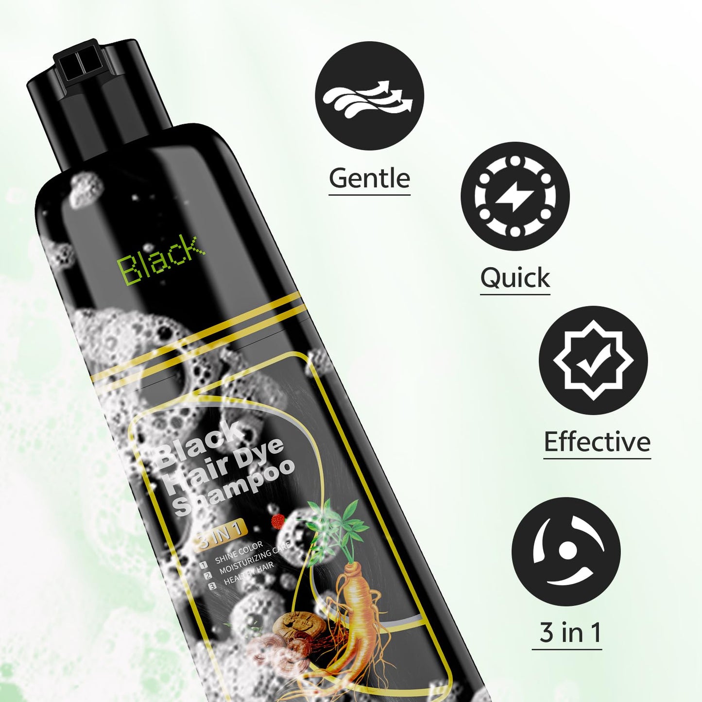 JUANCHI Black Hair Dye Shampoo 3 in 1, 150ML Hair Dye Shampoo for Women Men