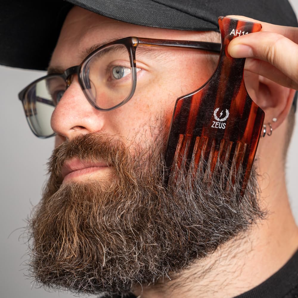 ZEUS Afro Hair Pick for Men, Large Wide-Tooth Detangling Comb for Curly Hair, Beards, Natural & Textured Styles (5.25”) AH11