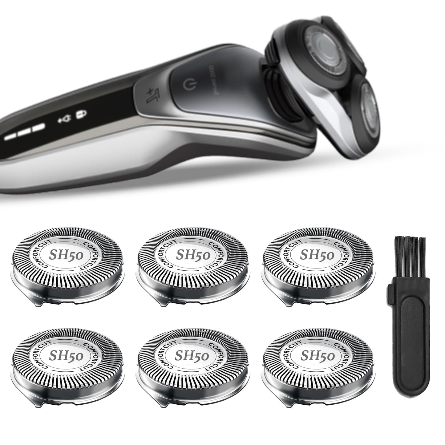 SUPERNB SH50 Shaver Replacement Heads Compatible with Philip Norelcos Series 5000 Razors, Rotary Replacement Blades with High Performance - Fast, Smooth and Close, 6Packs.