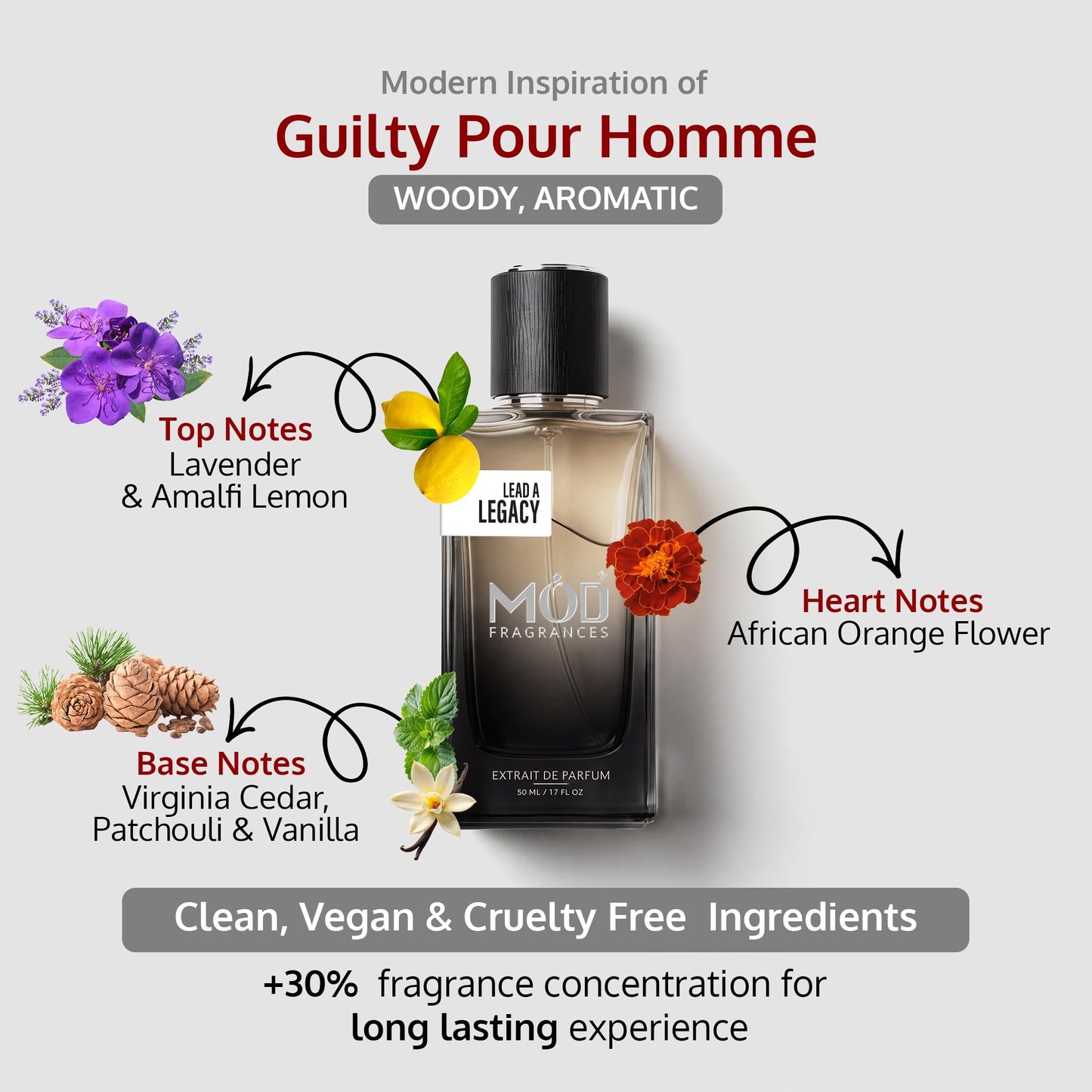 Mod Fragrances Lead a Legacy Perfume For Men Inspired By Guilty Pour Homme For Men Perfume Long Lasting Woody, Armomatic Fragrance Extrait De Parfum 50ml