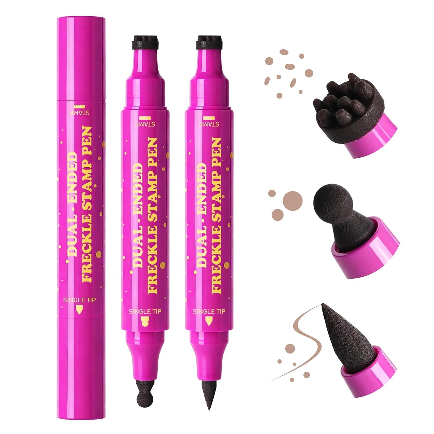 Dual Ended Freckle Stamp Pen - 2 Pcs Soft Sponge & Precision Tip | Waterproof Faux Freckle Eyeliner #03 Caramel Brown