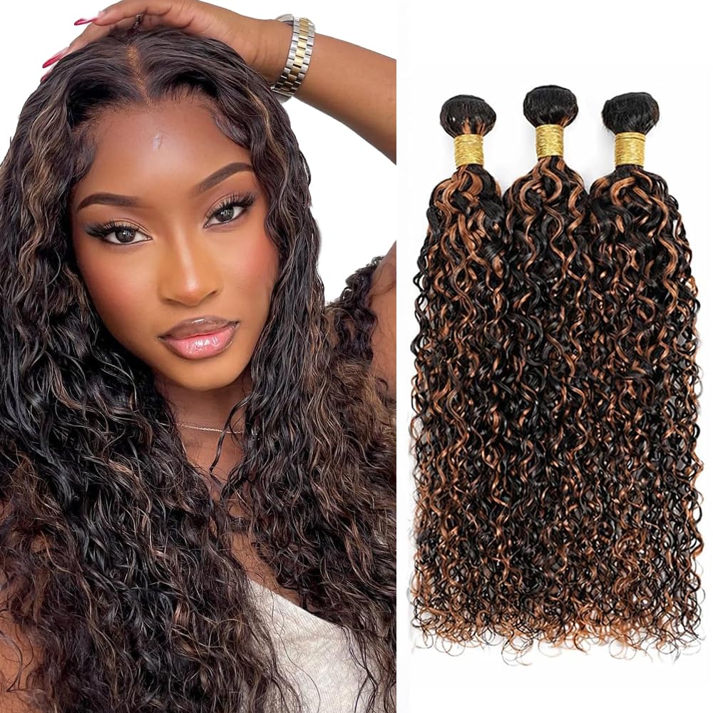 P1B30 Kinky Curly Bundles Ombre Human Hair Bundle 28 30 32 Inch Brazilian Virgin Hair 3 Bundles 2 Tone Color #1B Mixed With Color #30 Bundle Hair Extensions