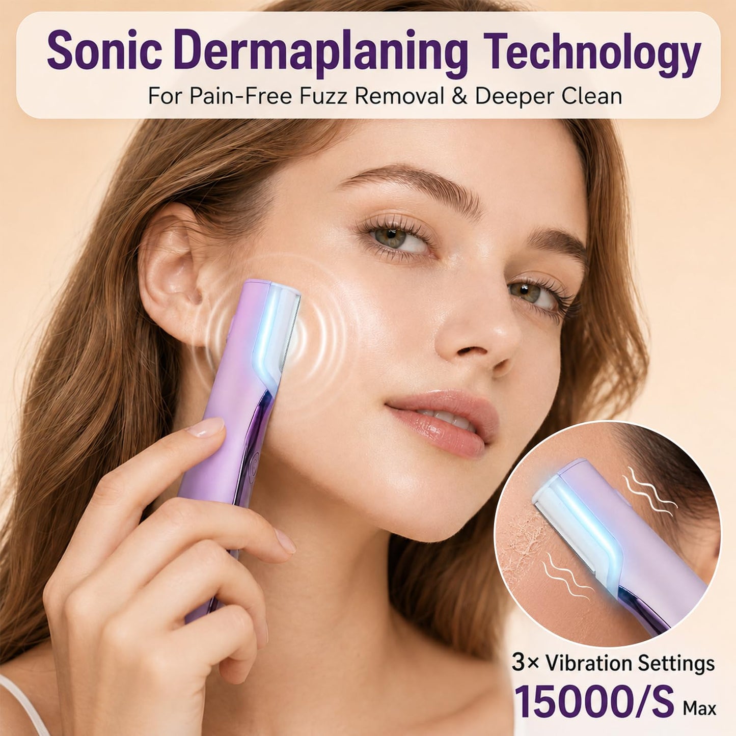 Sonic Dermaplane Razor for Women Face with 14 Refill Blades,3 Speeds with LED Light,Dermaplaning Tool for Peach Fuzz & Exfoliation,Rechargeable Facial Hair Remover