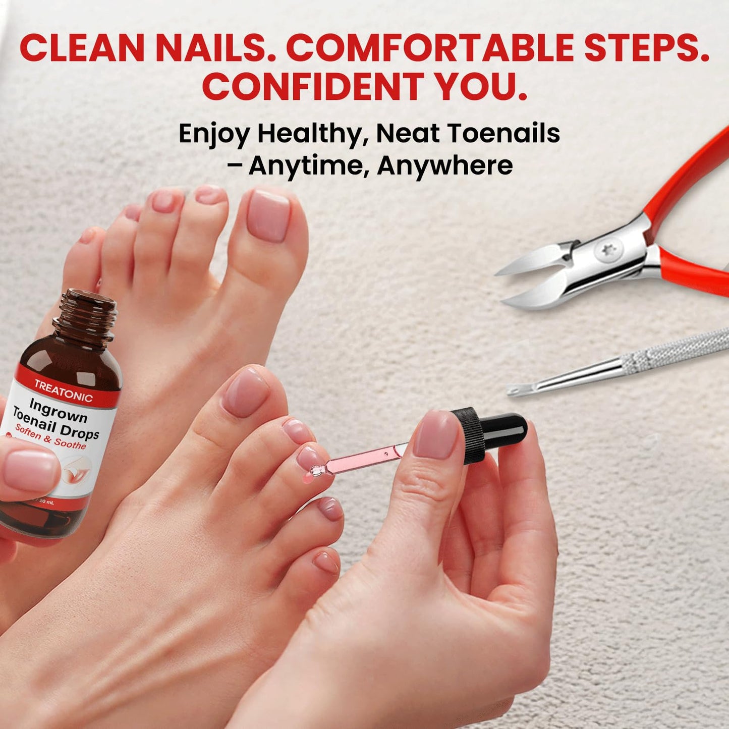 Ingrown Toenail Treatment Kit - Nail Softening Drops & Precision Clippers for Thick Curved Nails | Home Use Tool