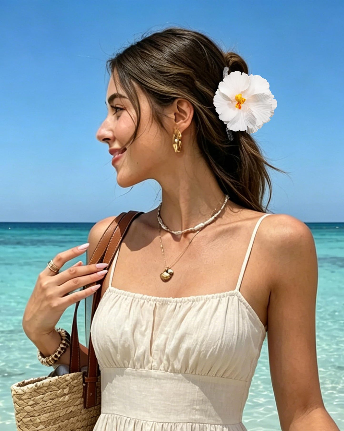 Molans Hawaiian Flower Hair Clips for Women - 3Pcs Artificial Flower Head Claws, Plumeria Hibiscus Hairclip for Wedding Beach Party, Cute Summers Tropical Flowers Clip for Thick Hair