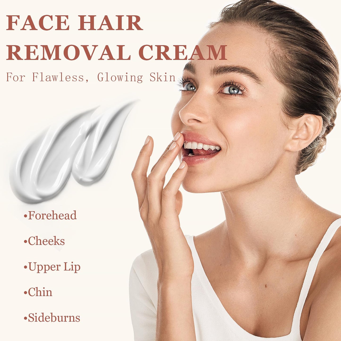 Facial Hair Removal Cream Kit for Women Face Sensitive Skin with Calm Cream, Painless Facial Depilatory Cream for Face Chin Lip Fuzz, 4 Mins Hair Remover At Home, 2.37 fl.oz w/Spatula