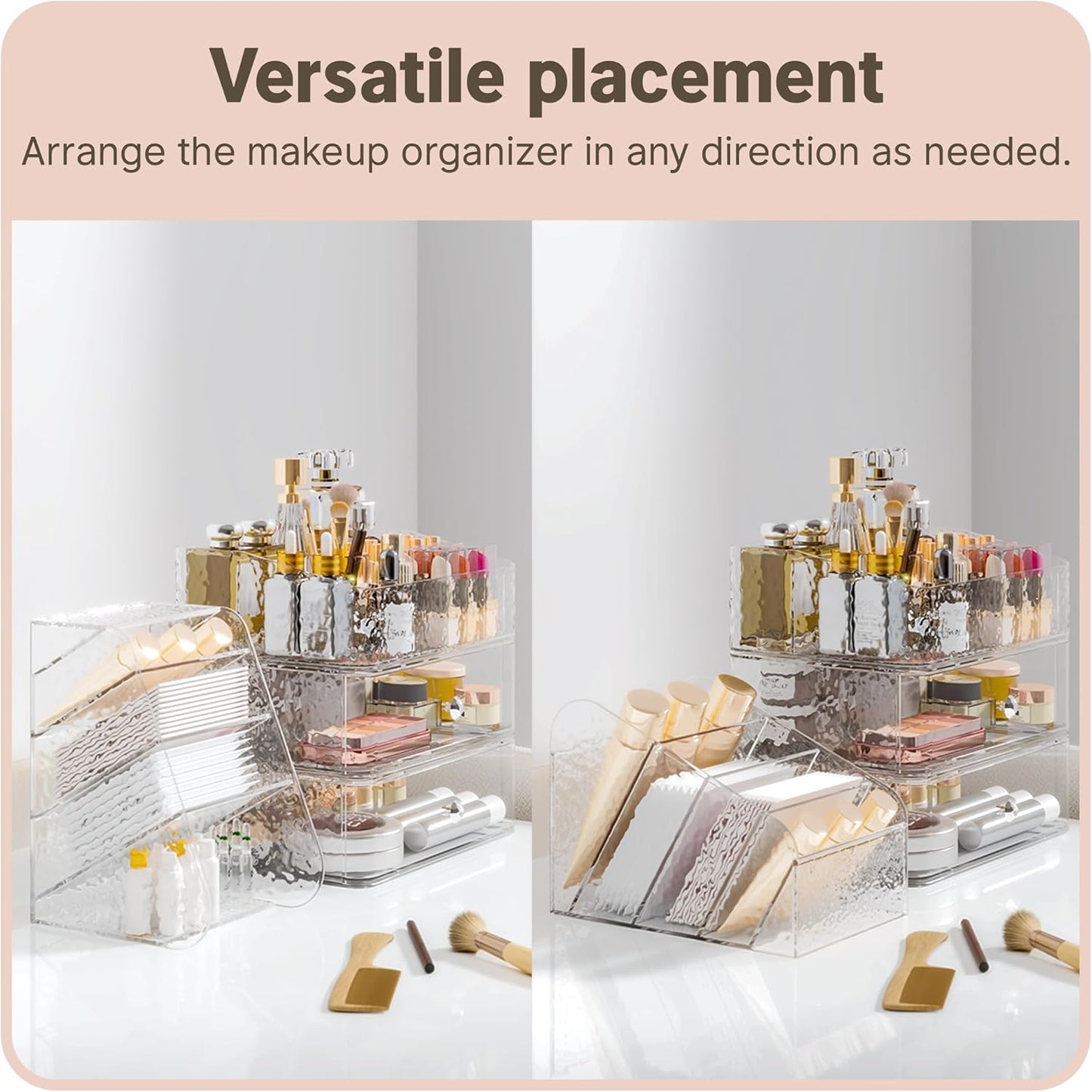Makeup Organizer - Clear Stackable Storage Case for Brushes, Lipsticks & Skincare | Vanity Drawer Solution