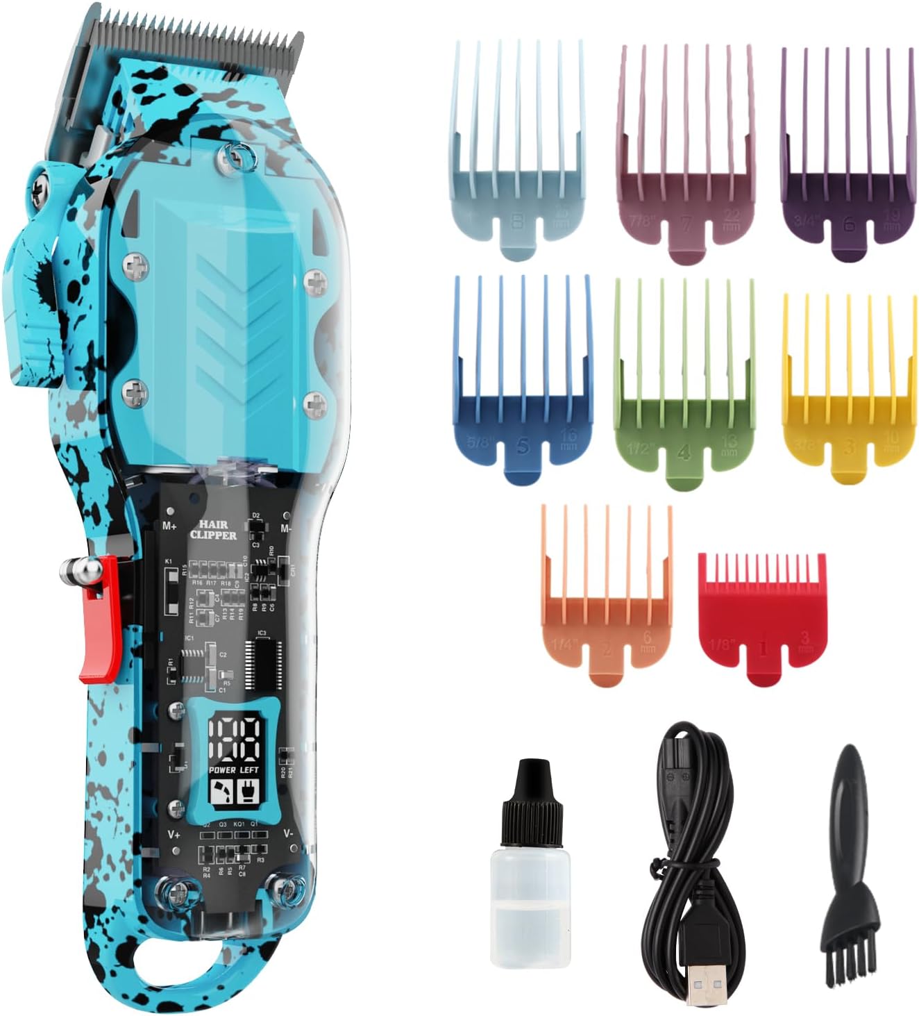Professional Hair Clippers for Men - Cordless Barber Kit with LED Display | 8 Fade Taper Combs (Green)