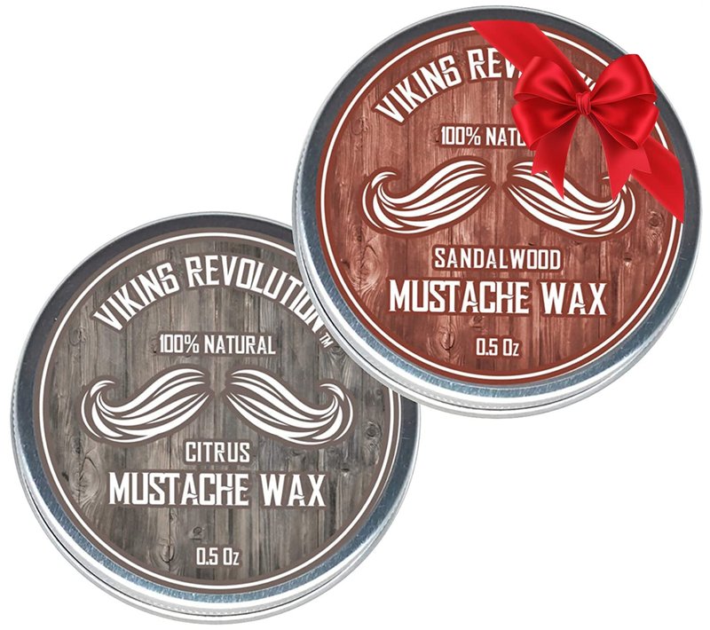 Viking Revolution Mustache Wax 4 Variety Pack - Beard & Moustache Wax for Men - Strong Hold Helps Train Tame & Style- Sandalwood, Clary Sage, Cedar Pine, Bay Rum Styles