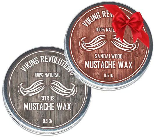 Viking Revolution Mustache Wax 4 Variety Pack - Beard & Moustache Wax for Men - Strong Hold Helps Train Tame & Style- Sandalwood, Clary Sage, Cedar Pine, Bay Rum Styles