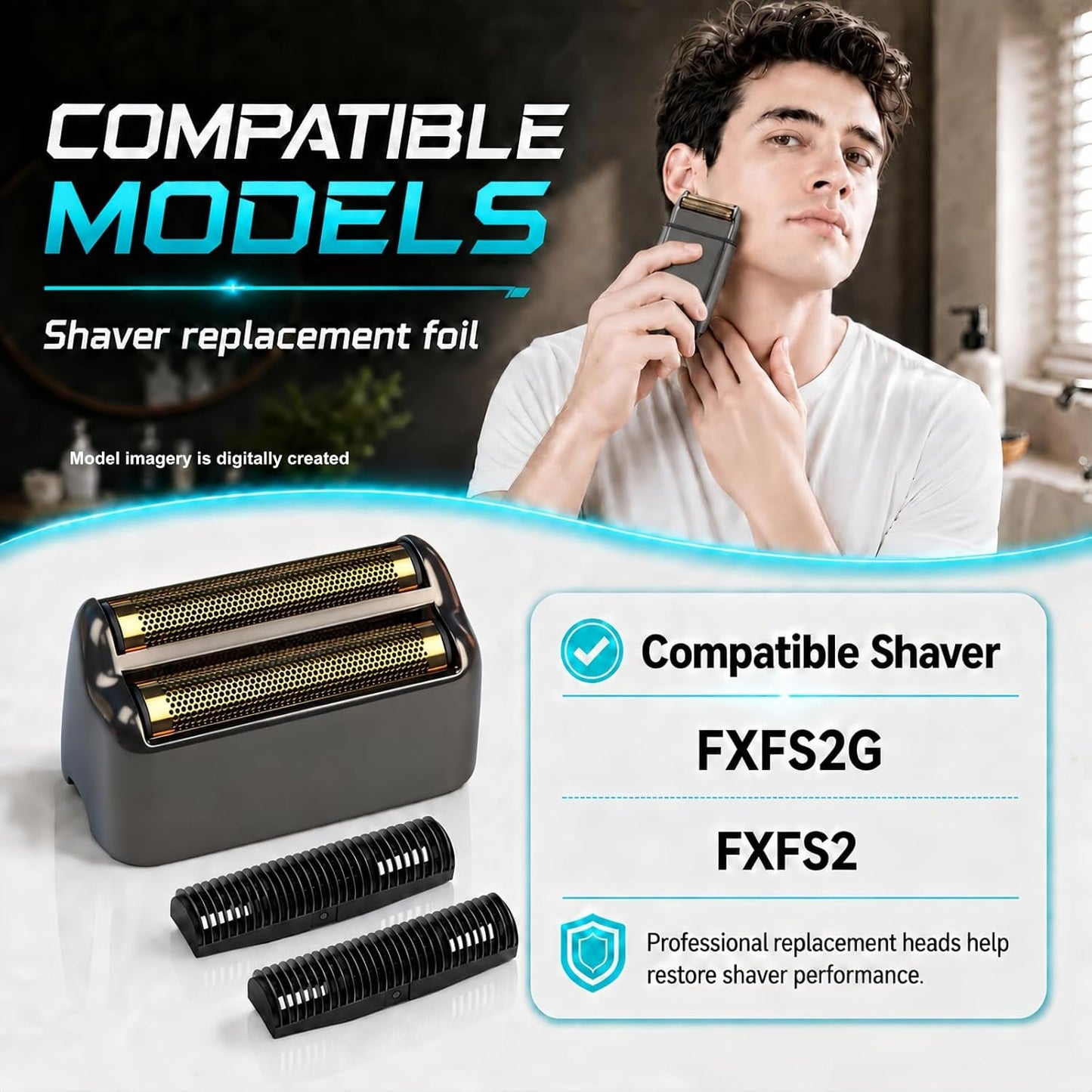 Shaver Replacement Foil & Cutters - Compatible with BaBylissPRO Double FXFS2 | Black 3 Pack