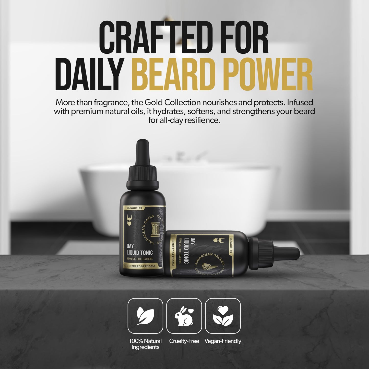 The Beard Struggle - Day Liquid Tonic Beard Oil - Gold Collection, Valhalla's Gates - Beard Oil for Men - Moisturize, Softens Hair, Reduces Itch - Day Time Beard Growth Oil (1 Fl oz)