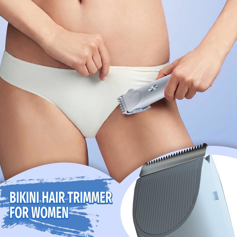 Bikini Trimmer for Women, 2 in 1 Electric Razor & Bikini Shaver for Womens IPX7 Waterproof Body Hair Trimmer and Facial Hair Remover,Blue