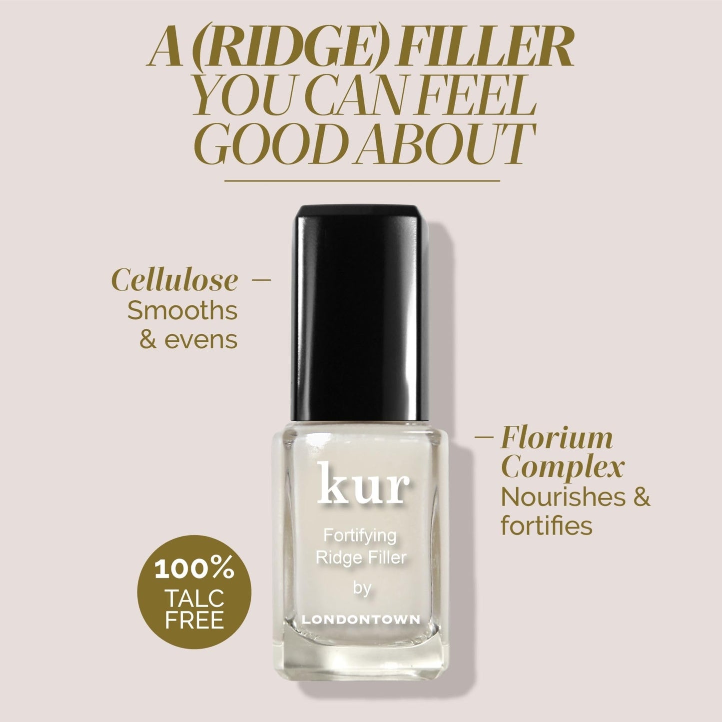 LONDONTOWN Kur Nail Ridge Filler - Smoother - Strengthener - Filler for Damaged Uneven Nails - Fortifying, Self Leveling Base, Vegan, Cruelty Free, Paraben Free, Clear, 0.4 fl oz