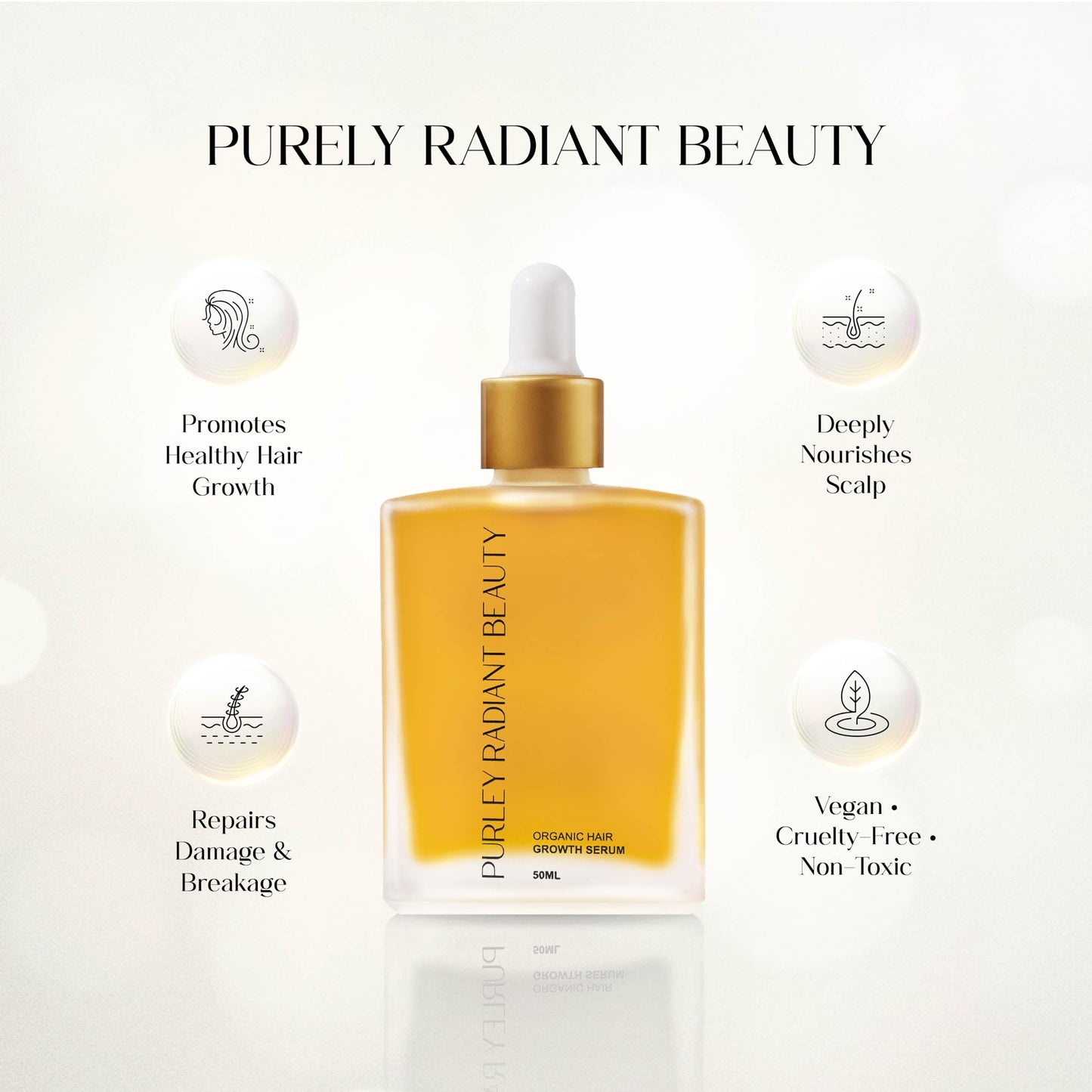 Purely Radiant Beauty Hair Growth Oil – Rosemary & Castor Scalp Oil for Hair Growth, Thicker & Fuller-Looking Hair – Strengthening, Nourishing, Vegan, USA-Made – 50ml