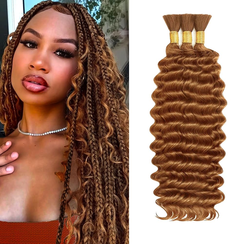 Braiding Hair Deep Wave Bulk Human Hair 20 Inch Chocolate Brown Deep Wave Bulk 3 Bundles No Weft Brazilian Virgin Wet and Wavy Bundles