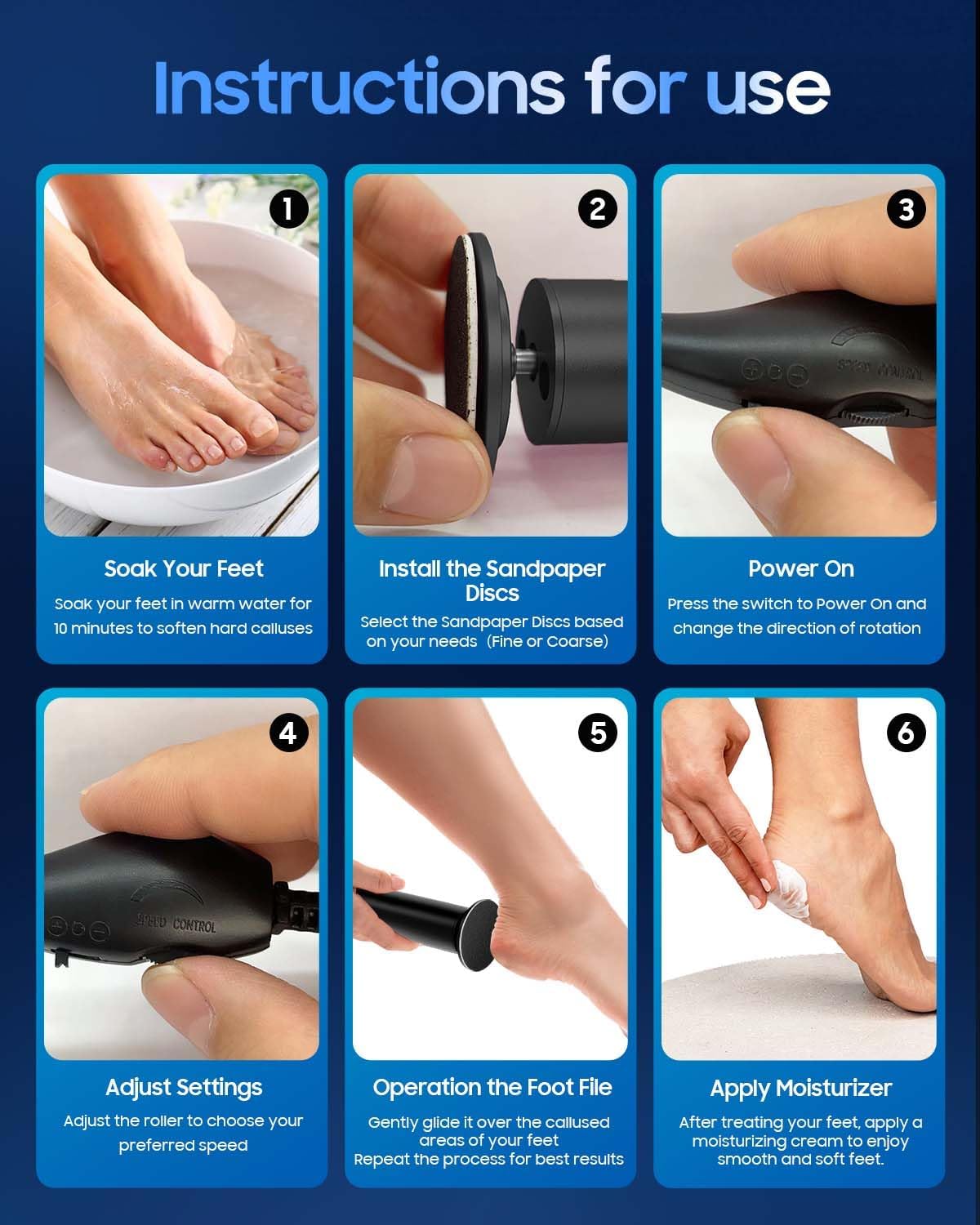 Electronic Foot File | Callus Remover for Effortless Dead Skin Removal - Includes 60 Sandpaper Discs for Smooth Skin