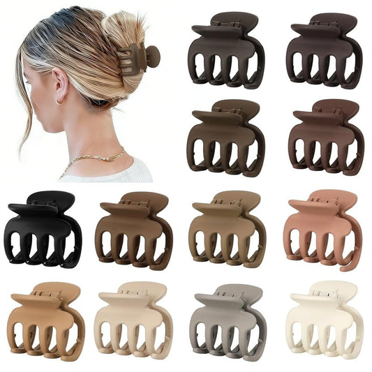 12Pcs Hair Clips for Women - Small Claw Clips for Thin & Thick Hair | Brown 1.8 Inch Hair Accessories