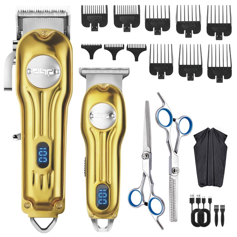 DSP Professional Hair Clipper for Men, Cordless Hair Cutting with LED Display, Barber Clipper USB Rechargeable, Gifts for Men (Gold)