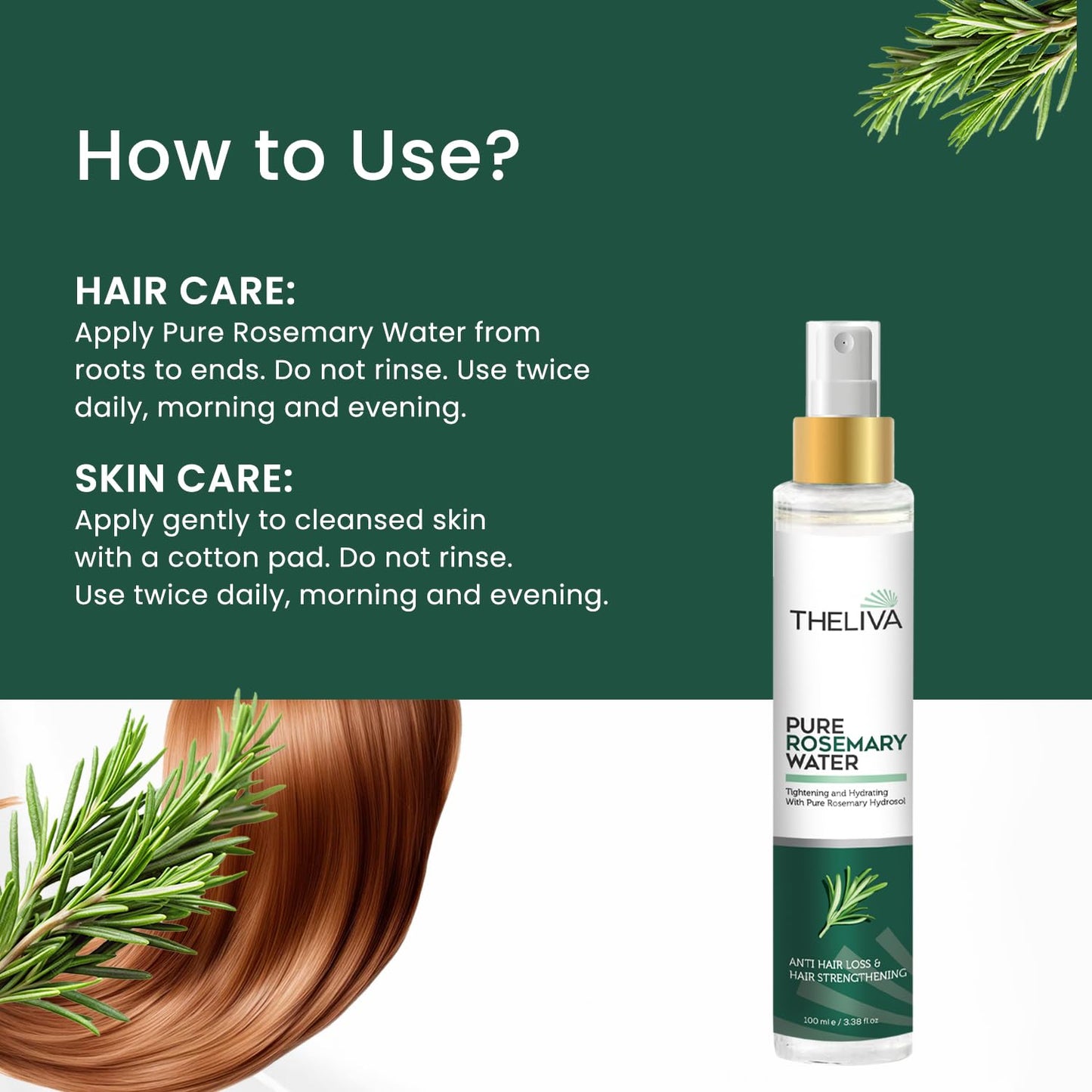 THELIVA Rosemary Water – Organic For Hair Growth Spray & Tonic | Anti Hair Loss&Dandruff | Scalp Treatment For Hair Growth | Korean Scalp Treatment | Natural Hair Spray Organic No Chemicals 3.38 oz