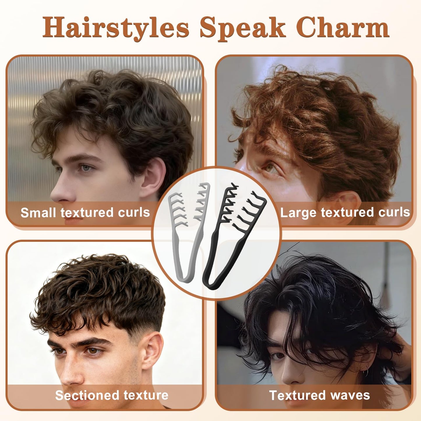 2 Pcs Texture Comb, Voluminous Wide-Toothed Hair Comb, Apparatus Maximum Lift Roots Volume Tool, Barber Wide Fine-Toothed Dual-Purpose Set, ABS Plastic with Textured Grip Tool for Men (Black+Grey)