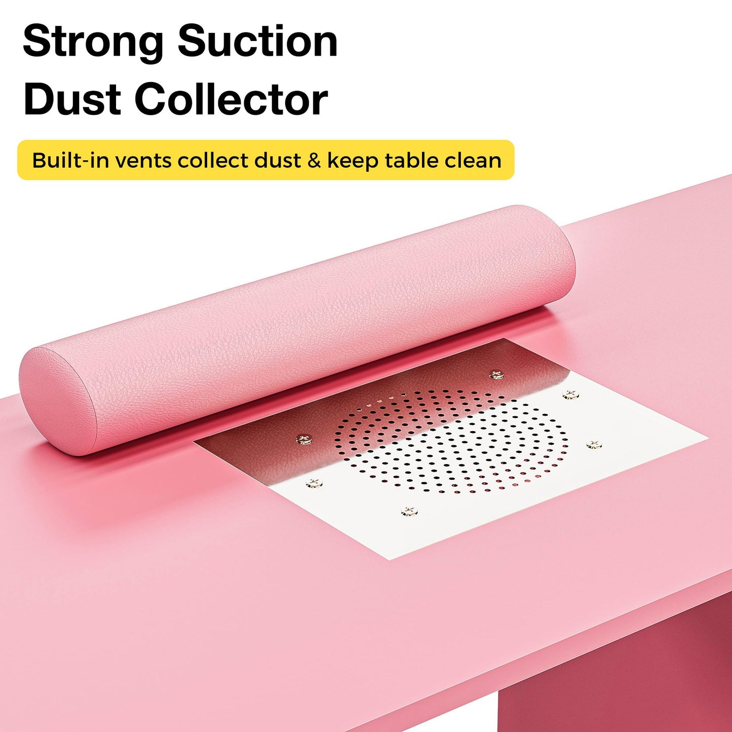 Kikihouse Manicure Table Nail Desk for Nail Tech w/Glass Door Storage Cabinets & Wrist Rest, Beauty Salon Nail Supplies Decor Workstation Acetone Resistant, with Dust Collector (Pink)
